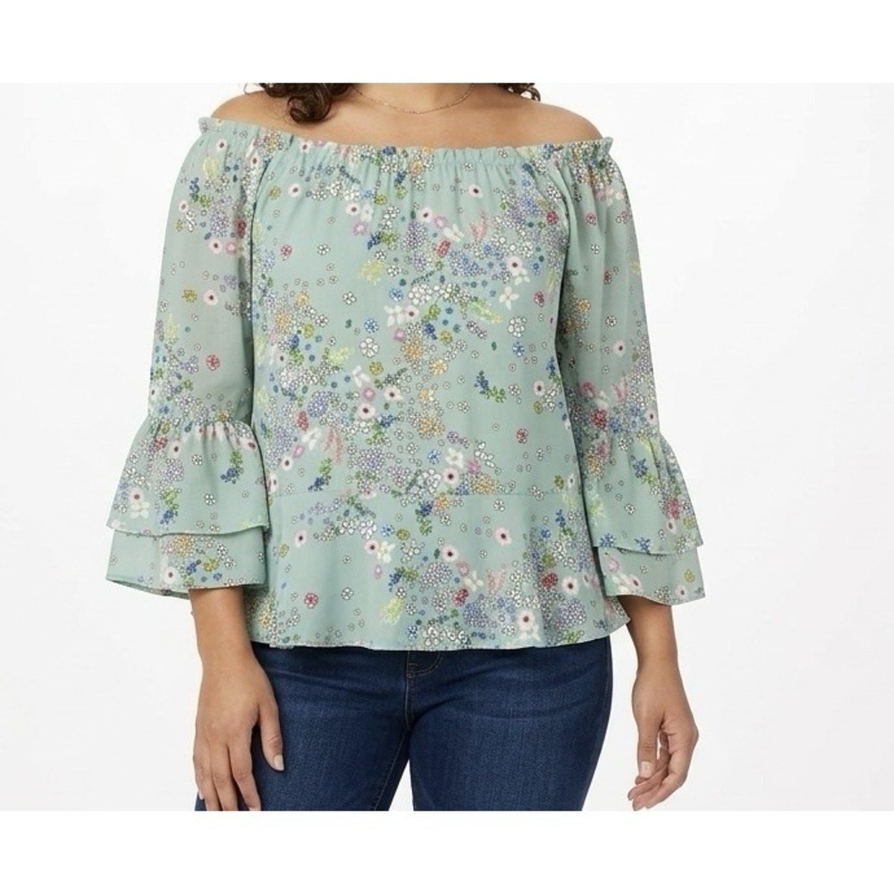 Spense Floral Blouse – Women's Size M – Mint Green Boho Top